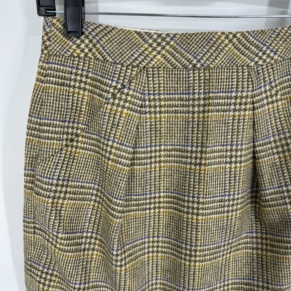 J. Crew Plaid Mini Skirt 2 Wool Tweed Pleated Preppy Academia NEW Brown Tan - Picture 4 of 6